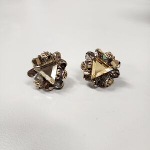 Vendome Vintage Mid-Century Modern Beaded Clip-on Earrings Geometric Triangle